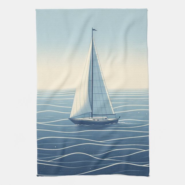 Sailboat on the high seas  kitchen towel (Vertical)