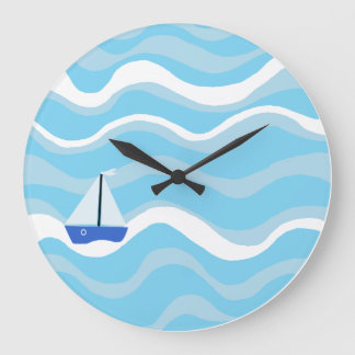 Sailboat on the ocean waves large clock