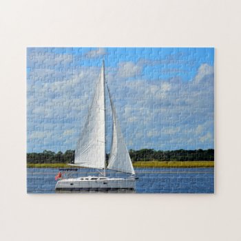 Sailboat On The River Jigsaw Puzzle by paul68 at Zazzle