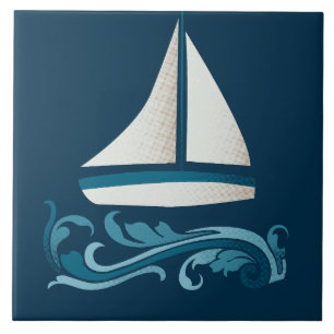 Sailboat On The Waves Ceramic Tile