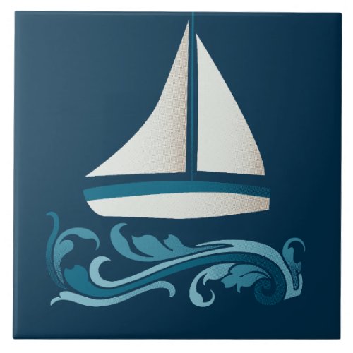 Sailboat On The Waves Ceramic Tile