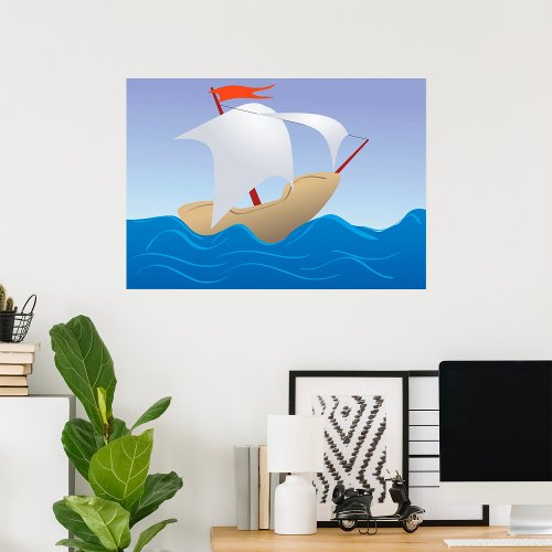 Sailboat On The Waves Poster