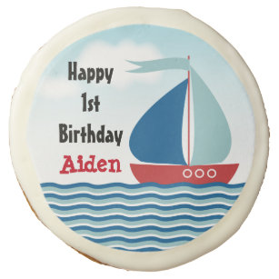 Sailboat on Water Boy's Nautical Birthday Sugar Cookie