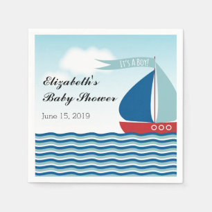 Sailboat on Water It's A Boy Nautical Baby Shower Paper Napkins