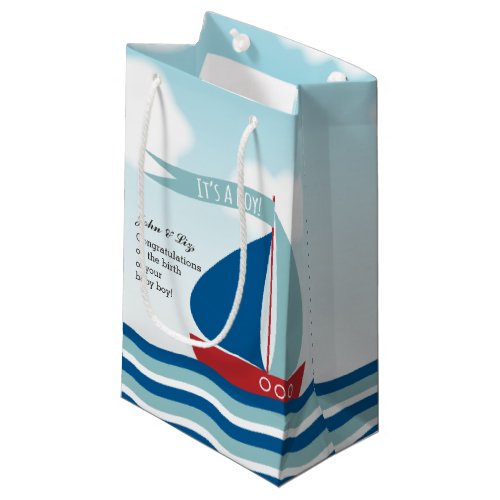 Sailboat on Water Its A Boy Nautical New Baby Small Gift Bag