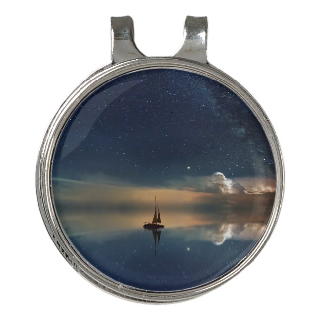 Sailboat on water with stars in the sky Best  Golf Hat Clip (Front)