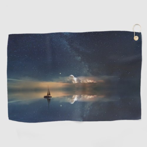 Sailboat on water with stars in the sky Towels