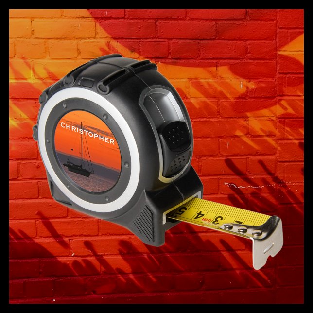 Sailboat, Orange Sunset Sky, Name, Gift Tool Tape Measure (Creator Uploaded)
