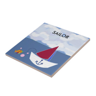 Sailboat Out on the Ocean Ceramic Tile
