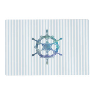 Sailboat Painting Nautical Blue Stripe Coastal Placemat