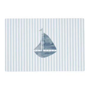 Sailboat Painting Nautical Blue Stripe Coastal Placemat