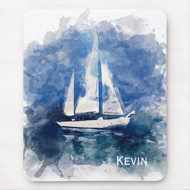 Sailboat Painting Personalized Mouse Pad (Front)