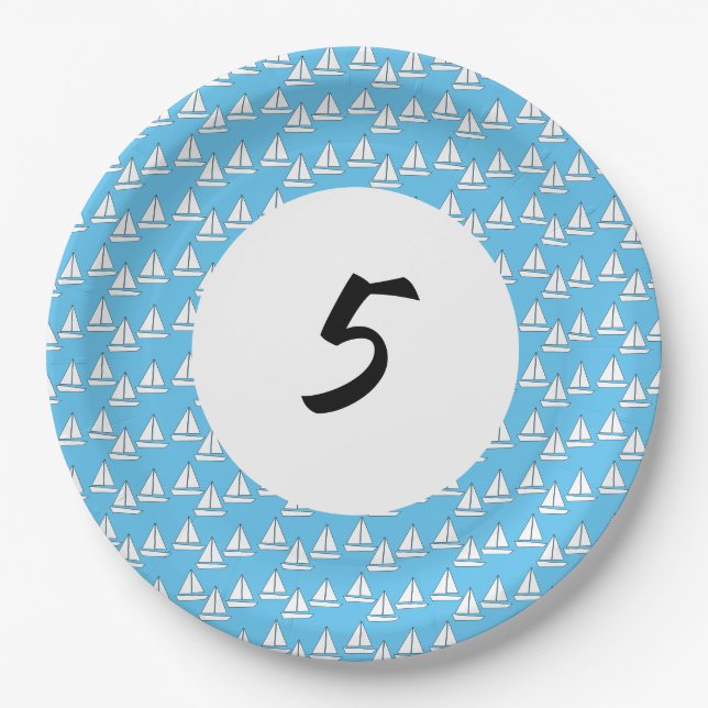 Sailboat Party Fifth Birthday Paper Plates (Front)