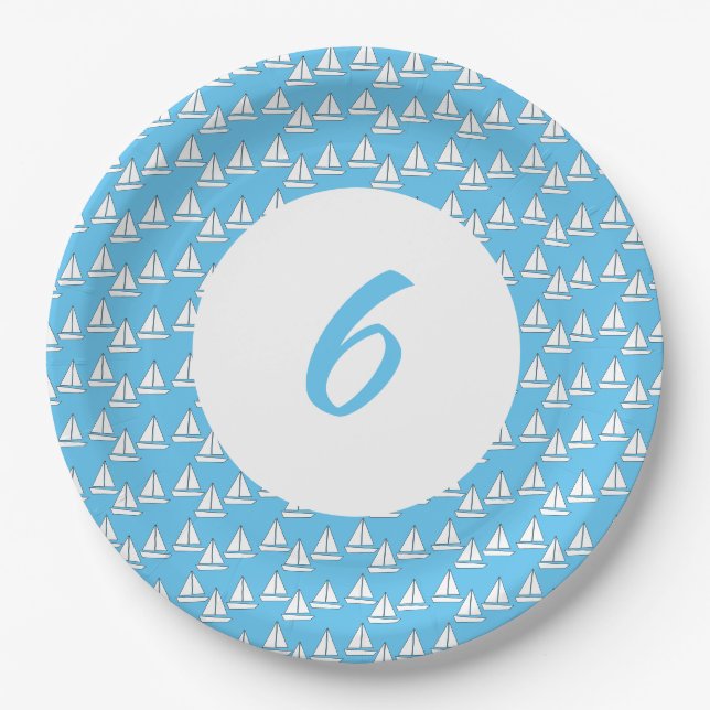 Sailboat Party Sixth Birthday Paper Plates (Front)