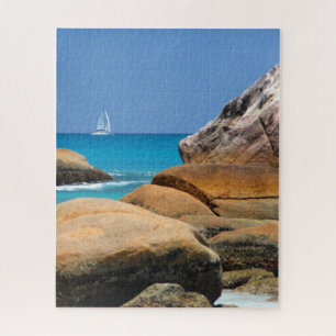 Sailboat Passing By the Beach Jigsaw Puzzle