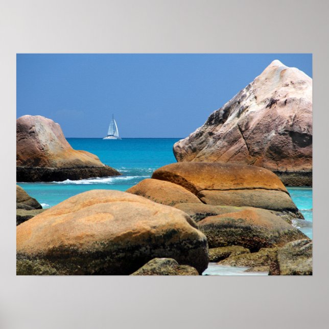 Sailboat Passing By the Beach Poster (Front)