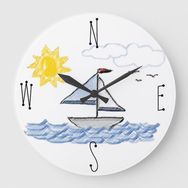 Sailboat Pastels Large Clock (Front)