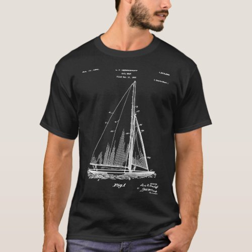 Sailboat Patent Yacht Art Blueprint T_Shirt