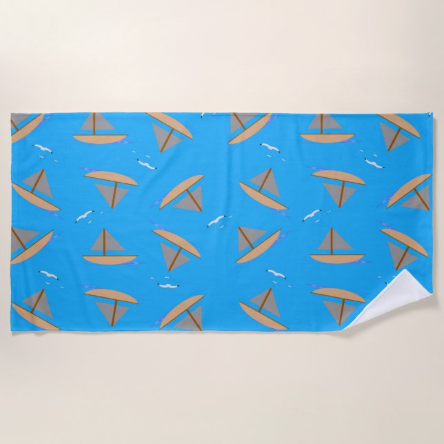 Sailboat Pattern Beach Towel (Front)