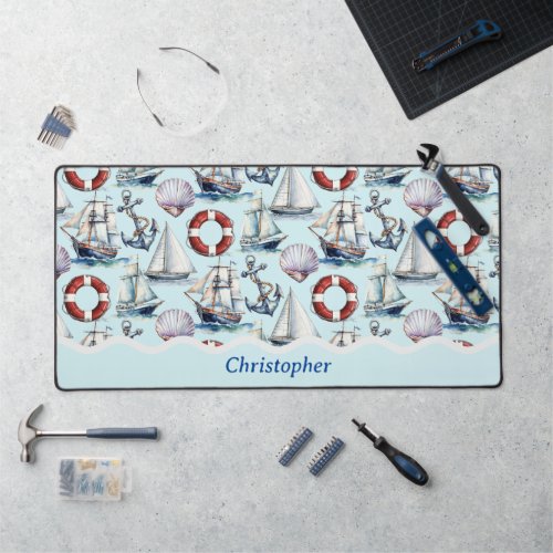 Sailboat Pattern Personalized Desk Mat