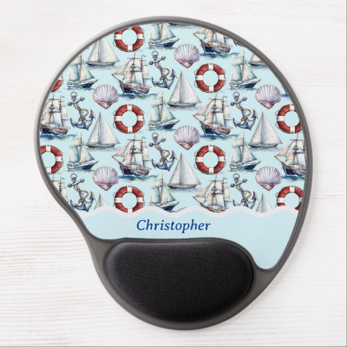 Sailboat Pattern Personalized Gel Mouse Pad