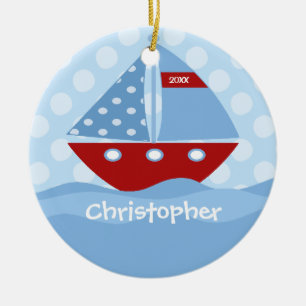 Sailboat Personalized Boy Christmas Ornament