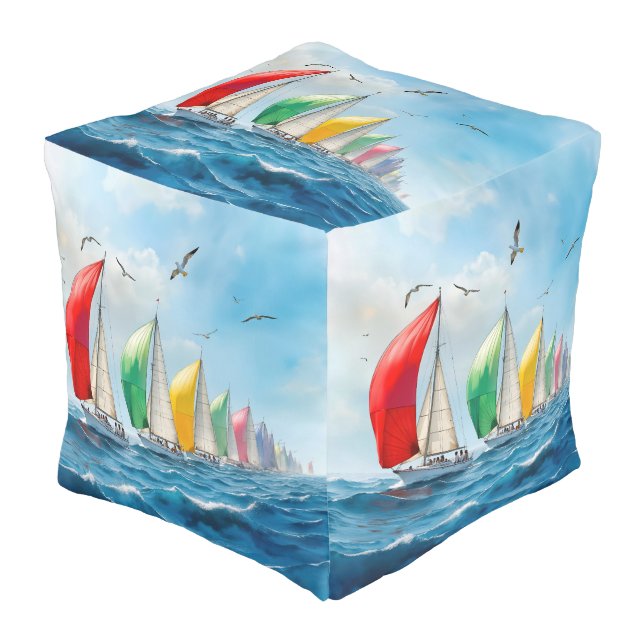 Sailboat Race On High Seas Pouf (Angled Front)