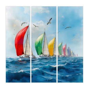 Sailboat Race On High Seas Triptych