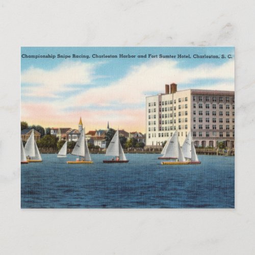 Sailboat Racing Charleston Harbor South Carolina Postcard