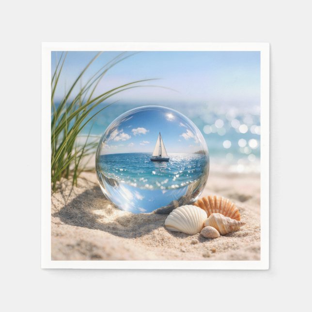 Sailboat Reflection In Glass Sphere Napkins (Front)