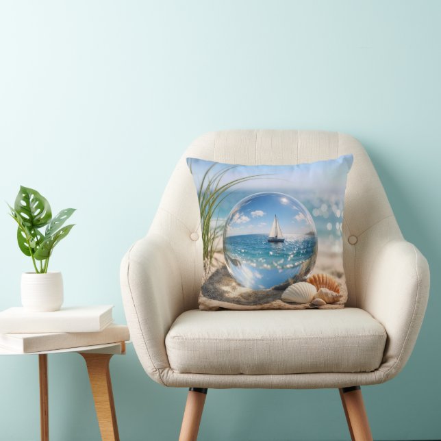 Sailboat Reflection In Glass Sphere Throw Pillow (Chair)