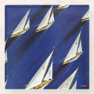 Sailboat Regatta by Ski Weld Glass Coaster