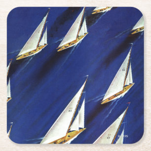 Sailboat Regatta by Ski Weld Square Paper Coaster