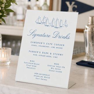 Sailboat Regatta Wedding Signature Drinks and Bar Pedestal Sign