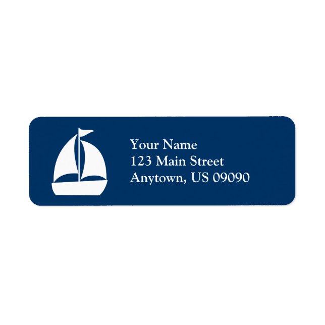 Sailboat Return Address Label (Dark Blue / White) (Front)