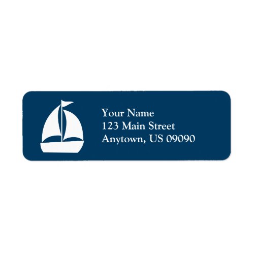 Sailboat Return Address Label Navy Blue  White