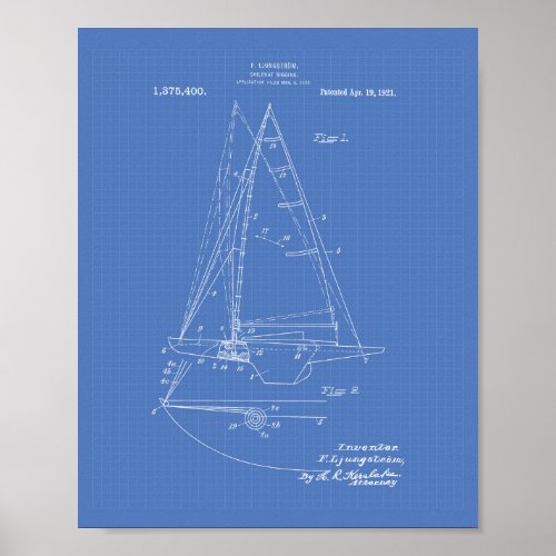 Sailboat Rigging 1921 Patent Art _ Blueprint Poster