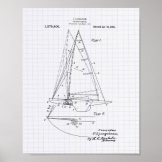 Sailboat Rigging 1921 Patent Art - Lined Peper Poster