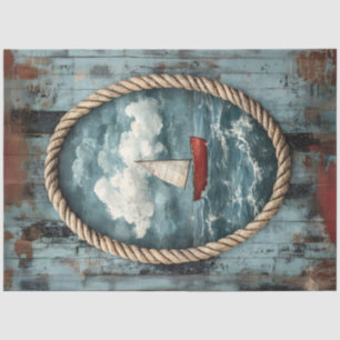 Sailboat Rope Border Rustic Nautical Decoupage Tissue Paper