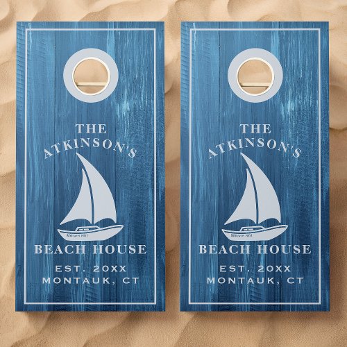 Sailboat Rustic Wood Family Name Cornhole Set