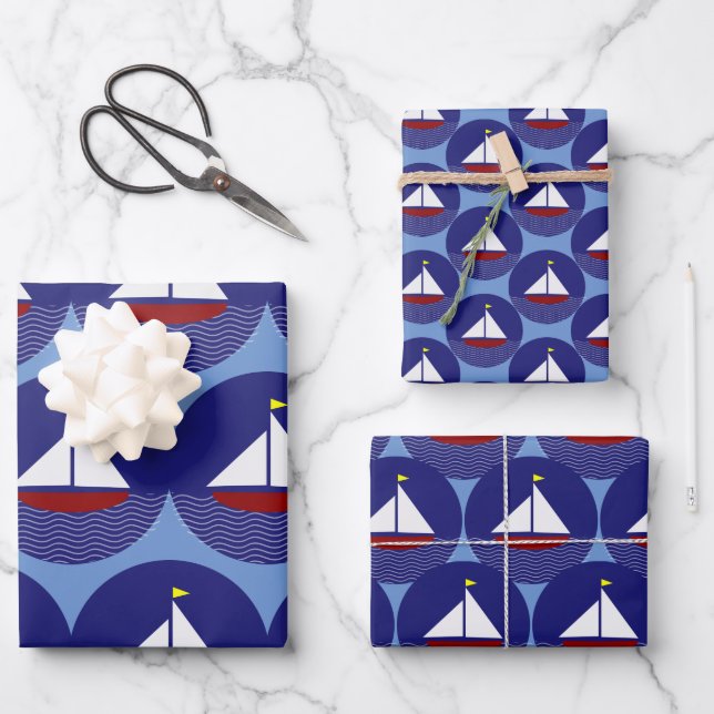Sailboat Sailing Design Wrapping Paper Set (Front)