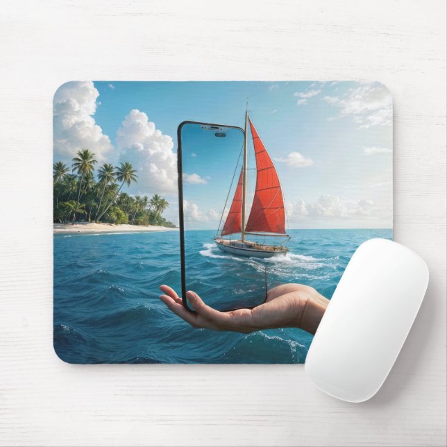 Sailboat Sailing Into a Smartphone Mouse Pad (With Mouse)
