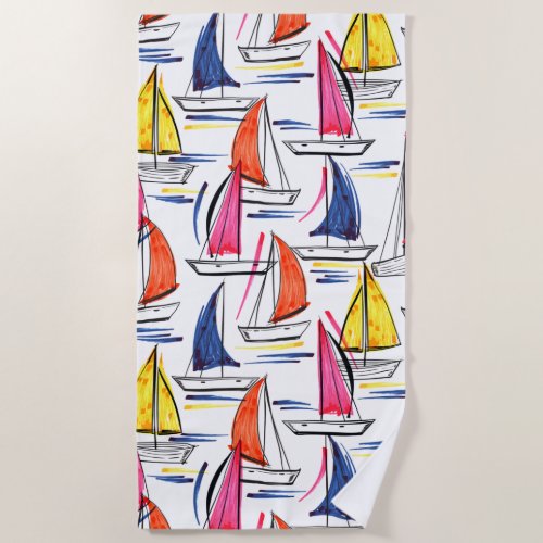 Sailboat Sailing Nautical Summer Pattern  Beach Towel
