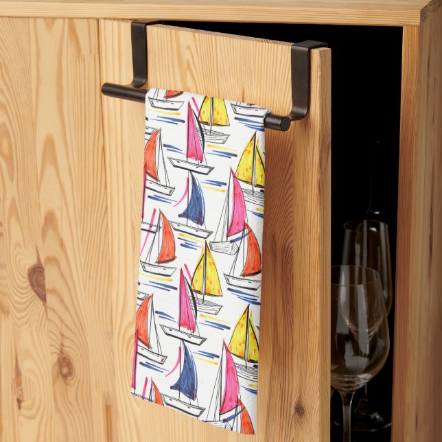 Sailboat Sailing Nautical Summer Pattern Kitchen Towel (Thirds Fold)
