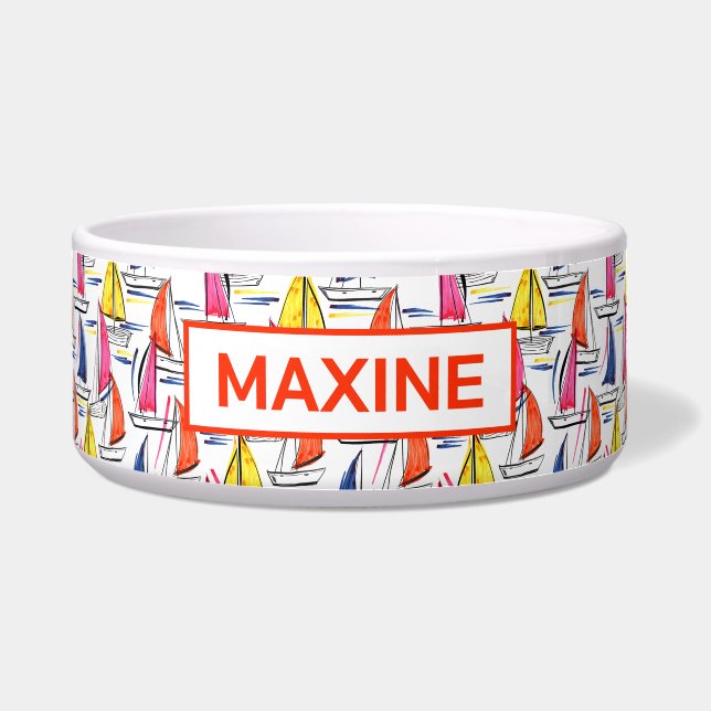 Sailboat Sailing Nautical Summer Pattern Pet Bowl (Front)