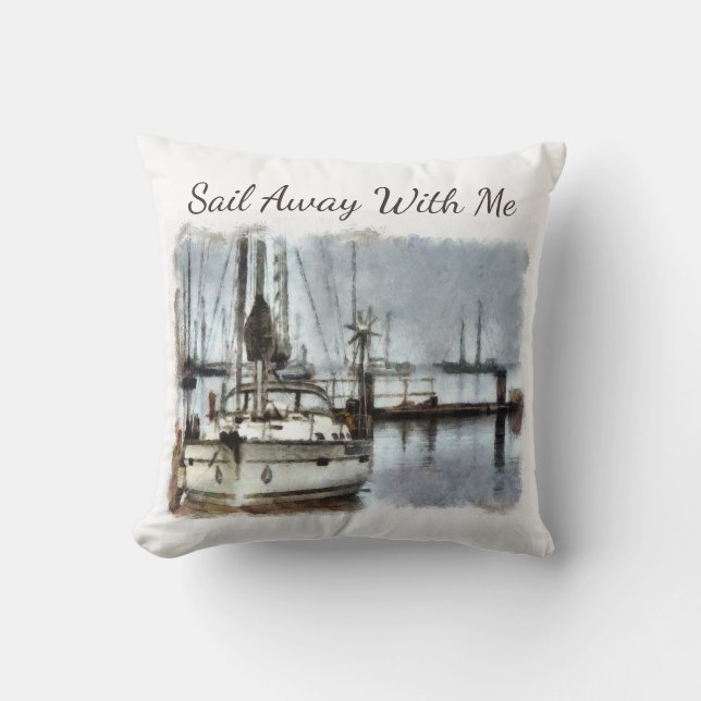 Sailboat Sailing Nautical Theme Throw Pillow (Front)