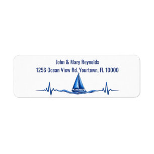 Sailboat Sailing on a Blue Heartbeat Graphic Label