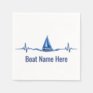Sailboat Sailing on a Blue Heartbeat Graphic Napkins