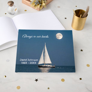 Sailboat Sailing Under Full Moon Memorial Service Guest Book