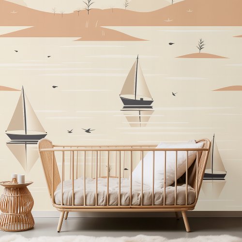 Sailboat Seamless Pattern  Neutral Tones Kids Wallpaper